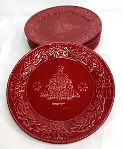 Williams Sonoma Bordallo Pinheiro roter Weihnachtsbaum 6 Vorspeisenteller 8 3/8" - Bild 1 von 4
