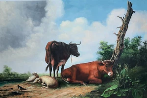 Öl auf Leinwand Kühe und Schafe -Eugene Verboeckhoven Reproduktion 90 cm x 60 cm - Bild 1 von 7