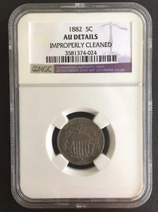 1882 Shield Nickel AU NGC Details Improperly Cleaned - Picture 1 of 5