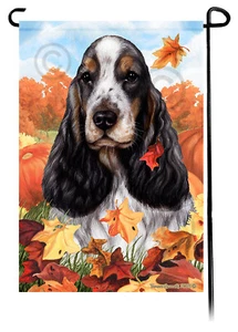 Falling Leaves Garden Flag - Tri English Cocker - Picture 1 of 1