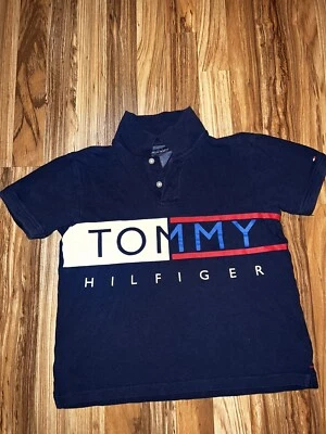 Tommy Hilfiger Polo Niños Mediano Azul Blanco Grande Deletrear Logo Preppy Niños Foto 1 de 4