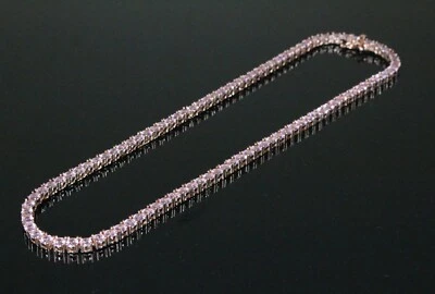 Colar de corrente de tênis 4 mm acabamento em ouro rosa 14k com diamantes rosa de laboratório - Imagem 1 de 4