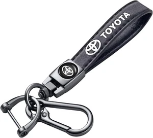 Leather Car Key Chain Metal Keyring Keychain Toyota Logo Fob Truck SUV Black NEW - Picture 1 of 7