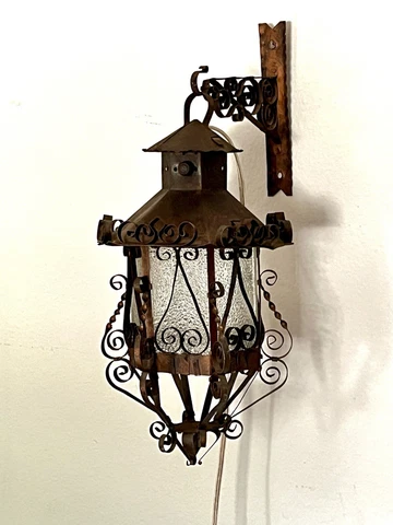 Vintage Spanish Metal Scroll Pendant Lamp Rewired Cover