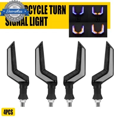 4X Black Motorcycle LED Turn Signals Running Light Amber+Blue Blinker Universal - Image 1 of 4