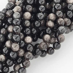 Perline Ossidiana Argento Gemma Cristallo Liscio Naturale Tondo 4Mm 6Mm 8Mm 10Mm - Foto 1 di 16