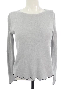 Mango Womens Jumper Grey Fine Knitted Cotton Blend Black Scalloped Edges size S - Picture 1 of 12