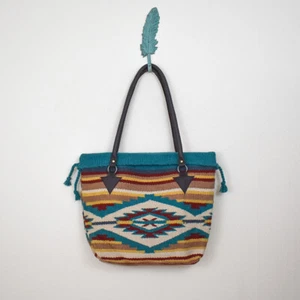 Southwest Boho Bag - Handwoven Wool Malibu Purse - Teal Vortex - Picture 1 of 10