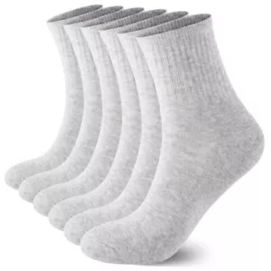Womens Cotton Cushioned Ankle Socks, Athletic Quarter Medium-Large 6 Pairs Grey - Picture 1 of 8