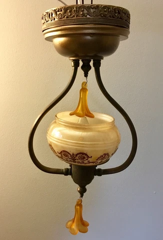 16” Wired Light Fixture Brass Custard Slip Shade  Art Deco 20A Cover