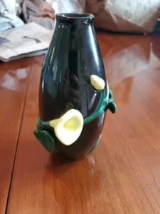 Vintage fitz & floyd 3D Embossed morning glory Bud vase Ivy Black yellow Flowers - Picture 1 of 3