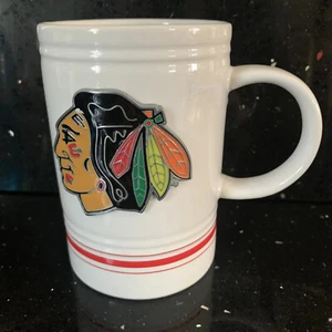 Chicago Blackhawks NHL White Ceramic Metallic Logo Emblem Coffee Mug Cup 16 Oz - Picture 1 of 9