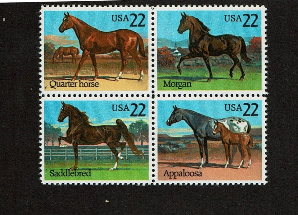 1985  U.S COMMEM 22c  HORSES   Se-Tenant  SET Sc#2155-8 M/NH/OG GEM! - Image 1 of 1