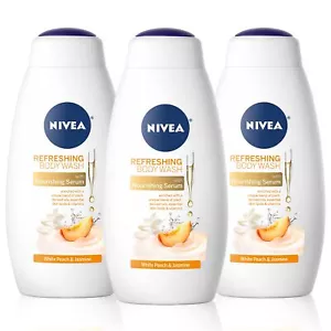 NIVEA White Peach Jasmine Body Wash 20 Fl Oz Confezione da 3 Siero Nutriente - Foto 1 di 9