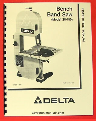 DELTA 28-180 8" Bench Wood Band Saw Owners Instruction & Parts Manual 0204 - Image 1 of 4