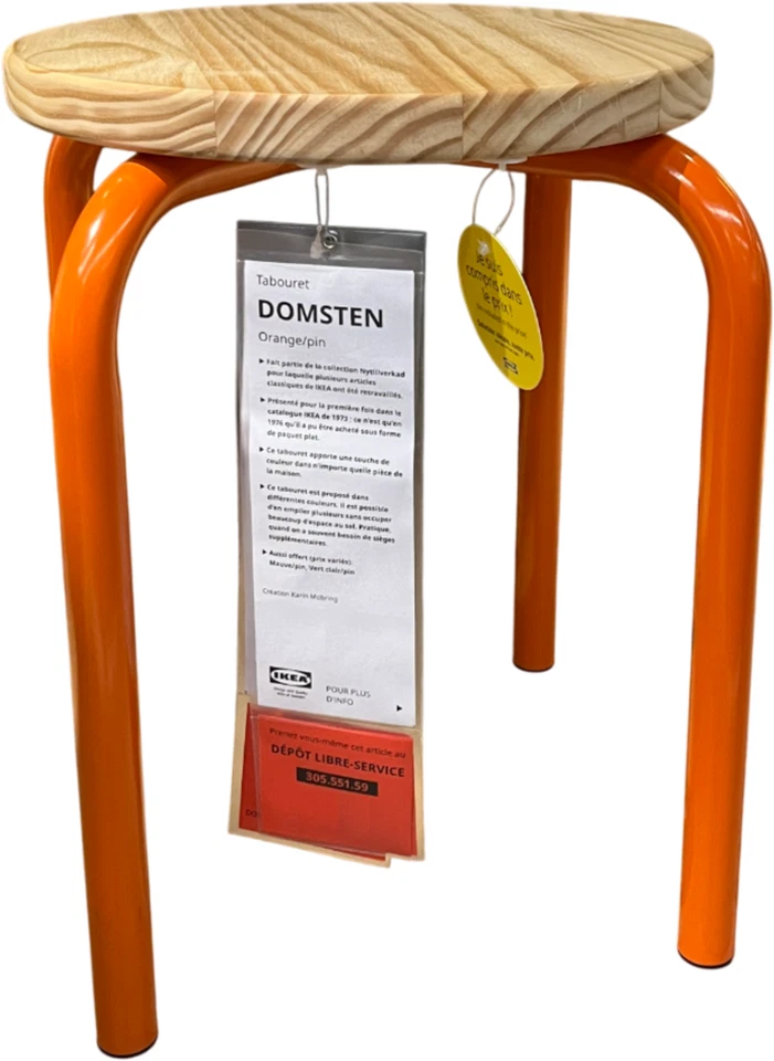 Brand New IKEA DOMSTEN Orange Pine Stool Footstool 45 cm (17 ¾ ") 305.551.59 - Image 1 of 1