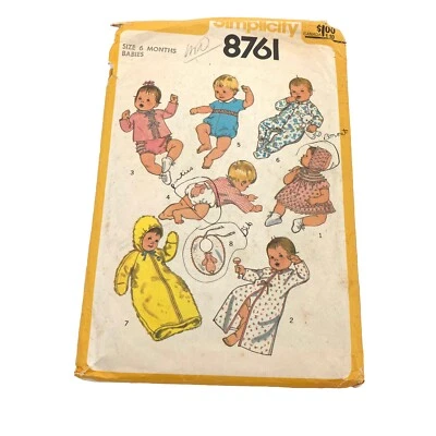 Vintage 1970s Simplicity 8761 Sewing Pattern Infant Baby Clothes 6 Month Outfits - Image 1 of 4
