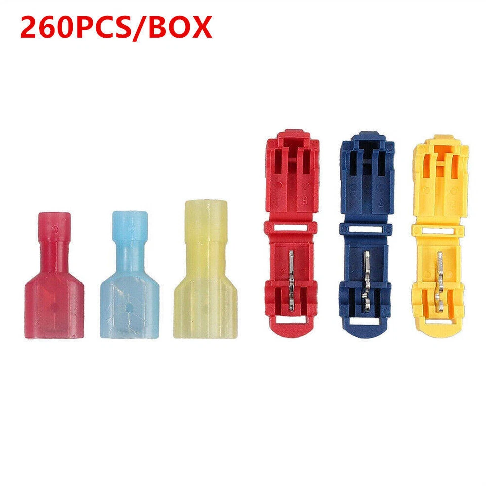 260pcs T-Taps Wire Connectors Insulated 22-10AWG Terminal Quick Splice Combo Kit - Image 1 of 4