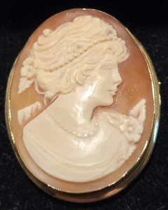 14KT GOLD LARGE ANTIQUE INTRICATELY HAND CARVED ITALY SHELL CAMEO 6.7g - Picture 1 of 18