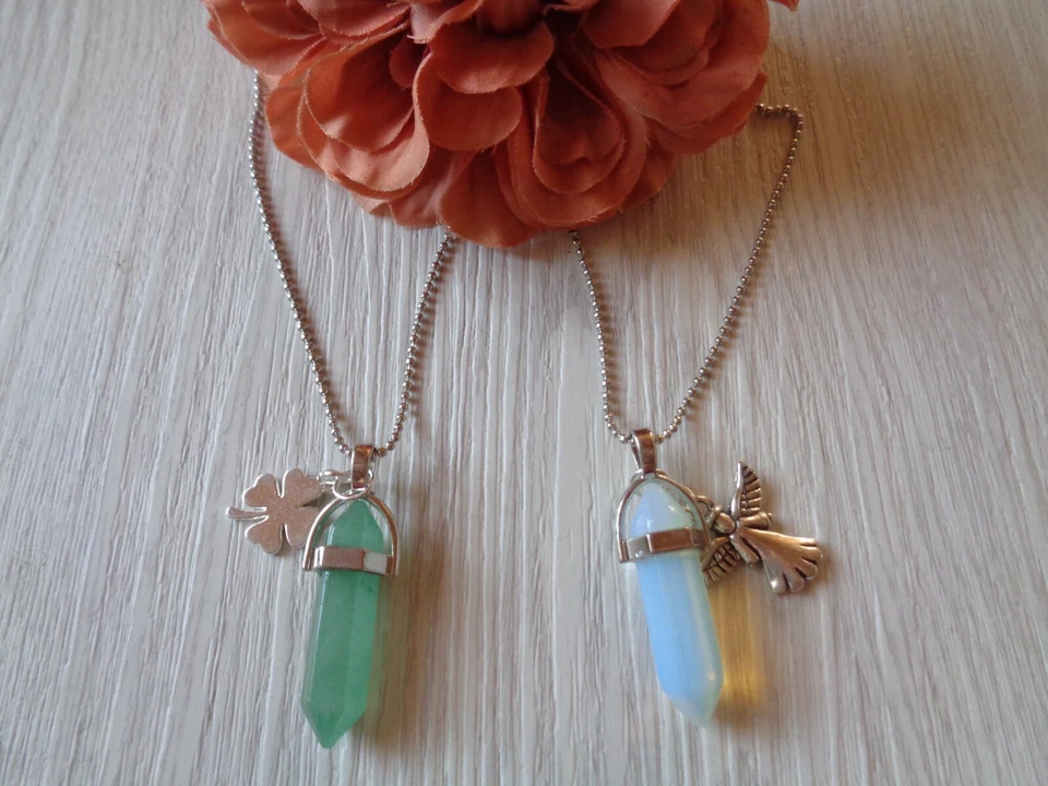 Wunderschöne silberne Kugelkette Anhänger "Edelsteintropfen" Opal od. Aventurin - Bild 1 von 1