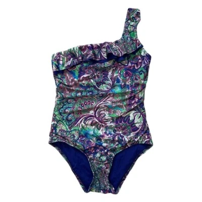 Becca One Shoulder Ruffle Paisley Print Swimsuit One Piece Bathing Suit Medium - Image 1 of 4
