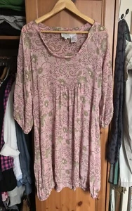 MASAI Pink Green Sheer Long Sleeve Dress Size S (like 12) - Picture 1 of 6