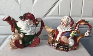 2ct Lot Fitz and Floyd Classics Teapot Pitcher Xmas Winter Holiday Santa Claus - Picture 1 of 15