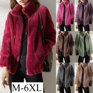M-6XL Womens Fleece Jacket Coat Teddy Bear Faux Fur Fluffy Zip Up Warm Cardigan - Picture 1 of 31