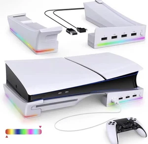Neu Horizontaler Ständer RGB LED 14 Lichtmodi für P5 Slim Pro Konsole 4 Port USB - Bild 1 von 7