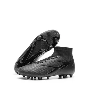  Men's High Tops Lace Up Soccer Cleats, Lightweight Professional 8 Black - Picture 1 of 7