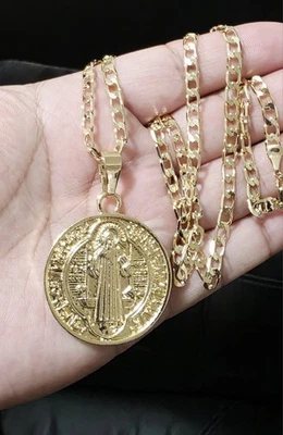 Gold Plated Iced Large Dollar Sign Charm & Matching Iced Cuban Chain Necklace - Image 1 of 4