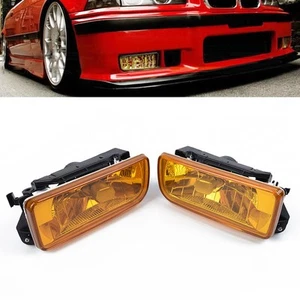 1992-1998 Fog Lights Chrome Replacement Yellow Lens H1 12V 55W Pair Practical - Picture 1 of 12