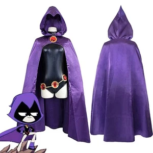 Teen Titans Raven Cosplay Halloween Costume Cape Unitard Women Claok Jumpsuits - Picture 1 of 12