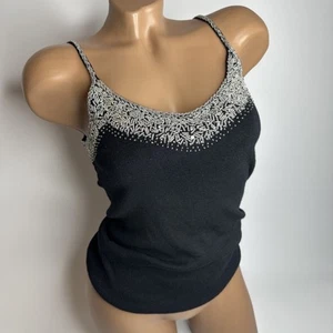 JCLP Jeans Black Knit Cami XS McBling Y2K Cashmere Beaded Club Glam Tank Festiva - Picture 1 of 13