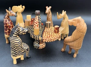 Afrika Safari Elefant Zebra Giraffe Gepard Nashorn Löwe Tisch Holz Set Posten - Bild 1 von 12