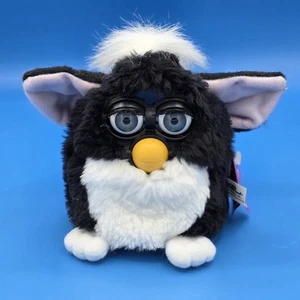 FOR PARTS OR REPAIR Original 1998 Furby Black White Tuxedo Pink Ears Blue Eyes - Picture 1 of 8