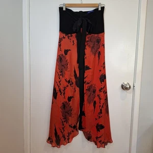 Sacha Drake Dress 12 M Silk Strapless Lined Black Red Orange Floral - Picture 1 of 8