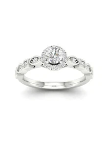 10K White Gold 3/8ct TDW Diamond Halo Engagement Ring. - Picture 1 of 7