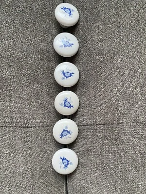 Vintage 6 Ceramic White Porcelain Drawer Knob Hardware Pull Cabinet Blue Flower - Image 1 of 2