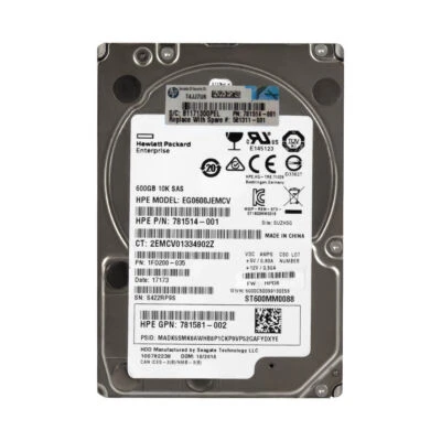 ST600MM0088 781514-001 HP HPE EG0600JEMCV 600GB 12Gbps 10K SFF 2.5" SAS SC HDD - Image 1 of 3