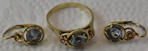 Antiguo anillo de oro de 14K y pendientes con espinelas sintéticas, 6,28 g - Imagen 1 de 18