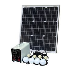 50W Off-Grid Solar Lighting System with 4 LED Lights, Charge Controller, Battery