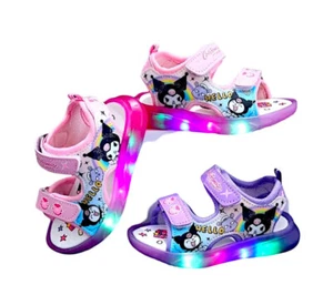 Cartoon Kuromi Kids Girls Sandals Open-Toe Lights Toddler Home Shoes Flip Flops - Picture 1 of 20