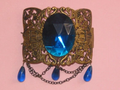 Pinza para el pelo vintage hecha a mano de latón y piedra azul Foto 1 de 2