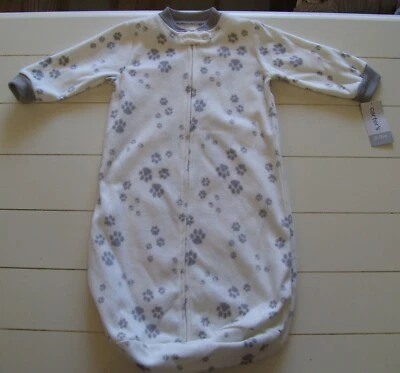 Boys Carter's White Gray Fleece Puppy Dog Paw Print Sleep Sack Bag 0-9M - Image 1 of 2