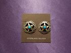 Southwestern Sterling Silver TEXAS Star Turquoise Round Stud Earrings