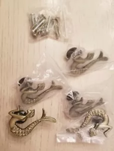 Lot of 5 - Mermaid Brass Cabinet Drawer Pull Handles - Single Hole with Hardware - Picture 1 of 3