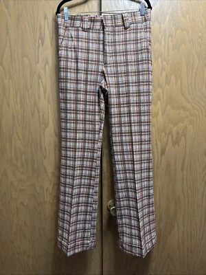 Calça jeans vintage década de 1960 1970 xadrez laranja Levi’s Panatela 32 X 34 parte inferior do sino - Imagem 1 de 4