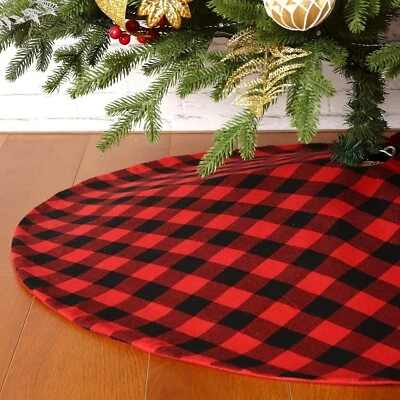 48 Inch Christmas Tree Skirt, Red and Black Buffalo Plaid Mat Holiday Ornaments - Image 1 of 4