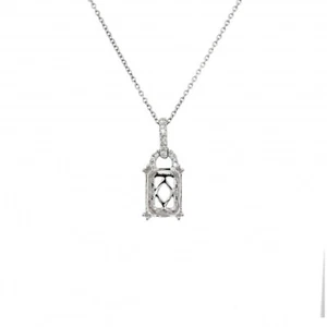 Emerald Cut 8x6mm Pendant Semi Mount In 14k White Gold With Diamonds (45648) - Picture 1 of 5